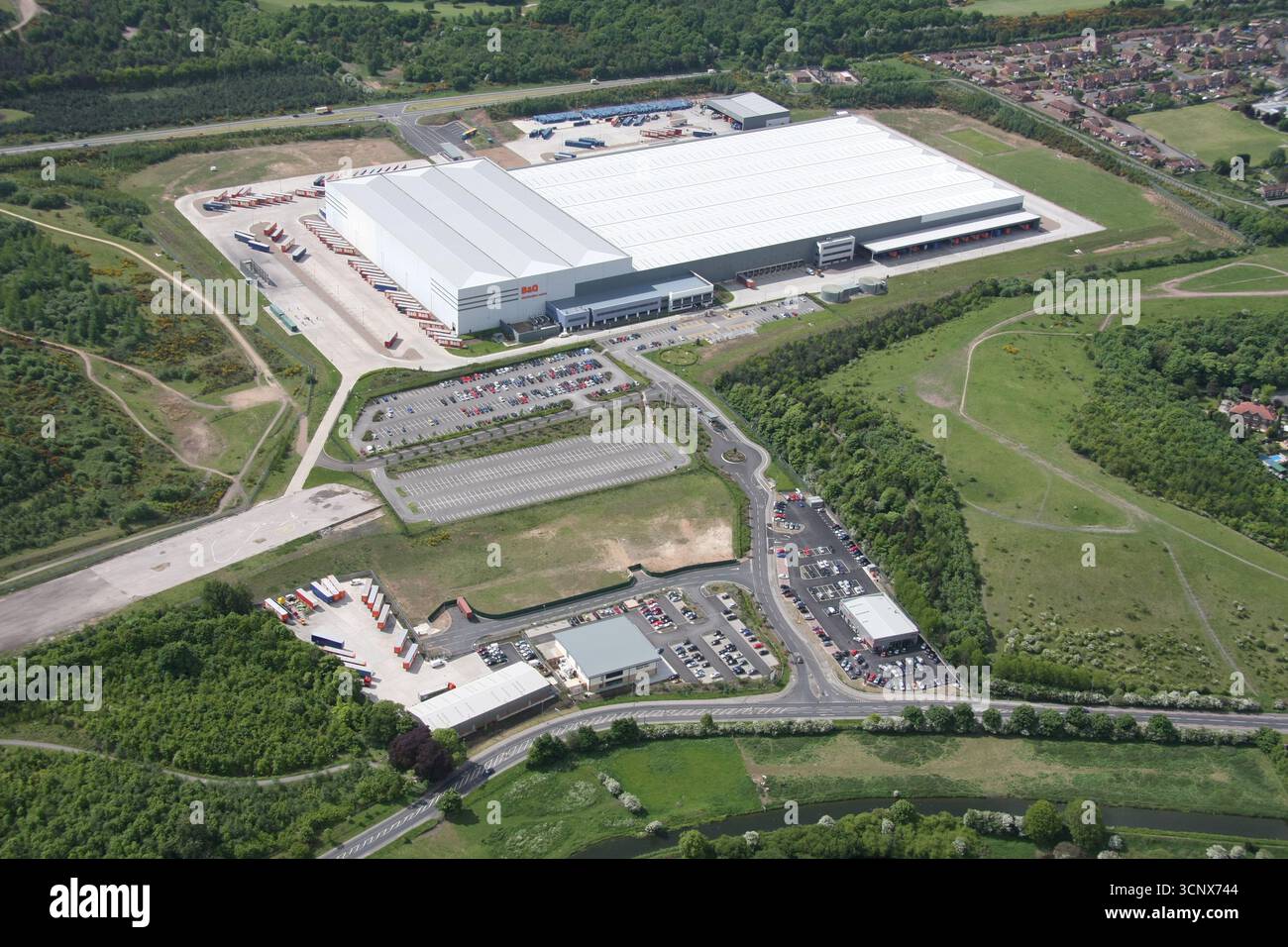 aerial view of the B & Q / Wincanton distribution warehouse at the Old Manton Wood Colliery Site, Retford Road, Worksop, Nottinghamshire Stock Photo