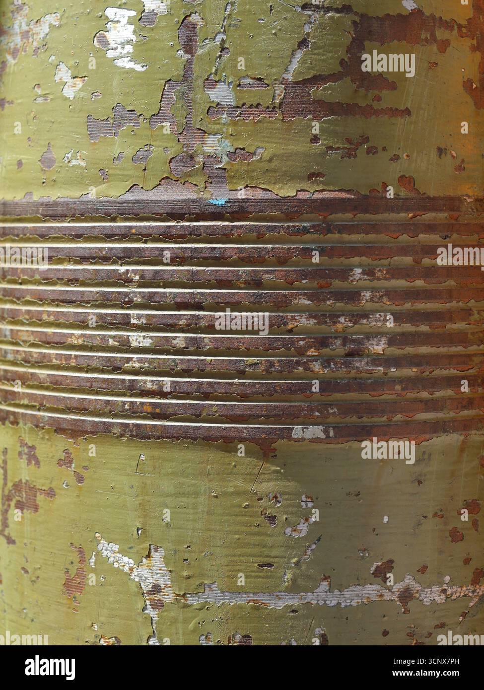 Old rusty ammunition detail with peeling paint and texture. Copyspace. Stock Photo
