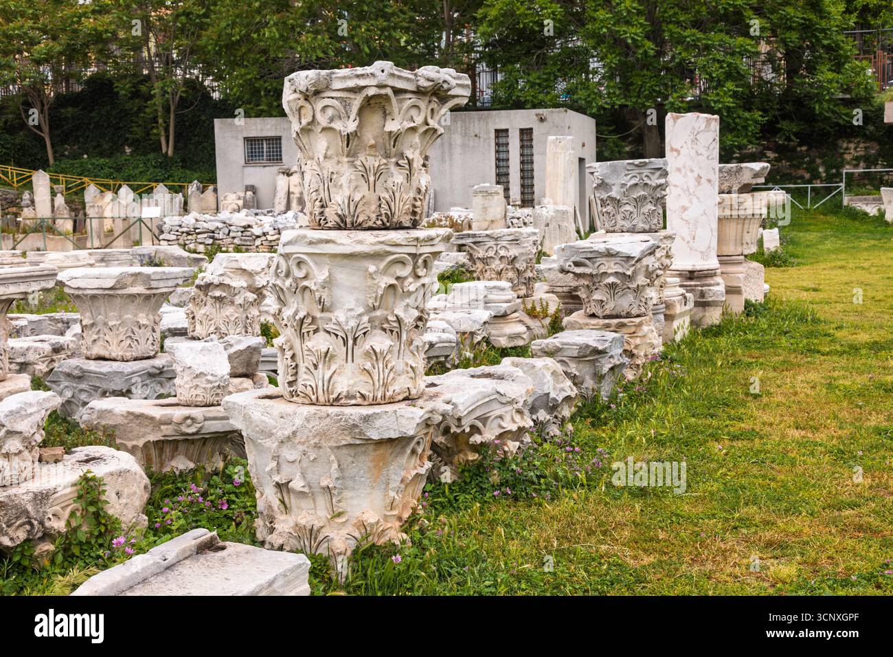 Fragmented Columns Ornate Corinthian column capitals and other fragmented marble pieces ...