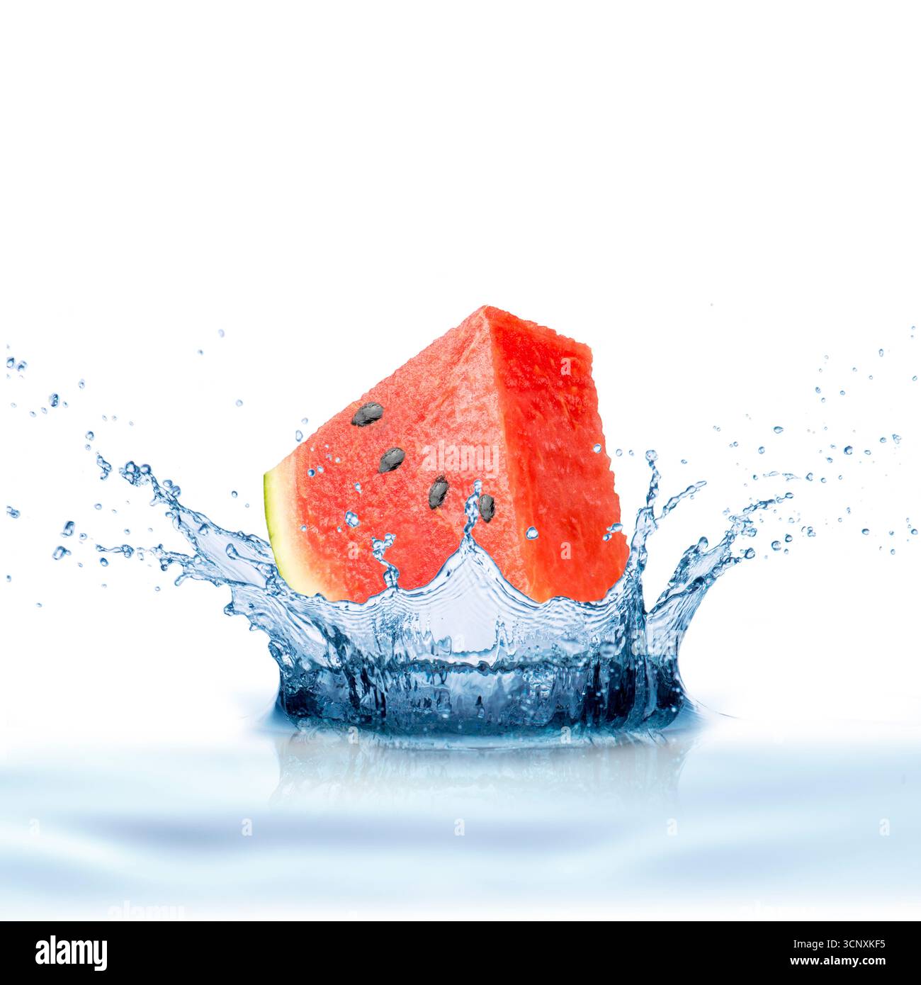 Watermelon with Water Splash on White Background Stock Photo