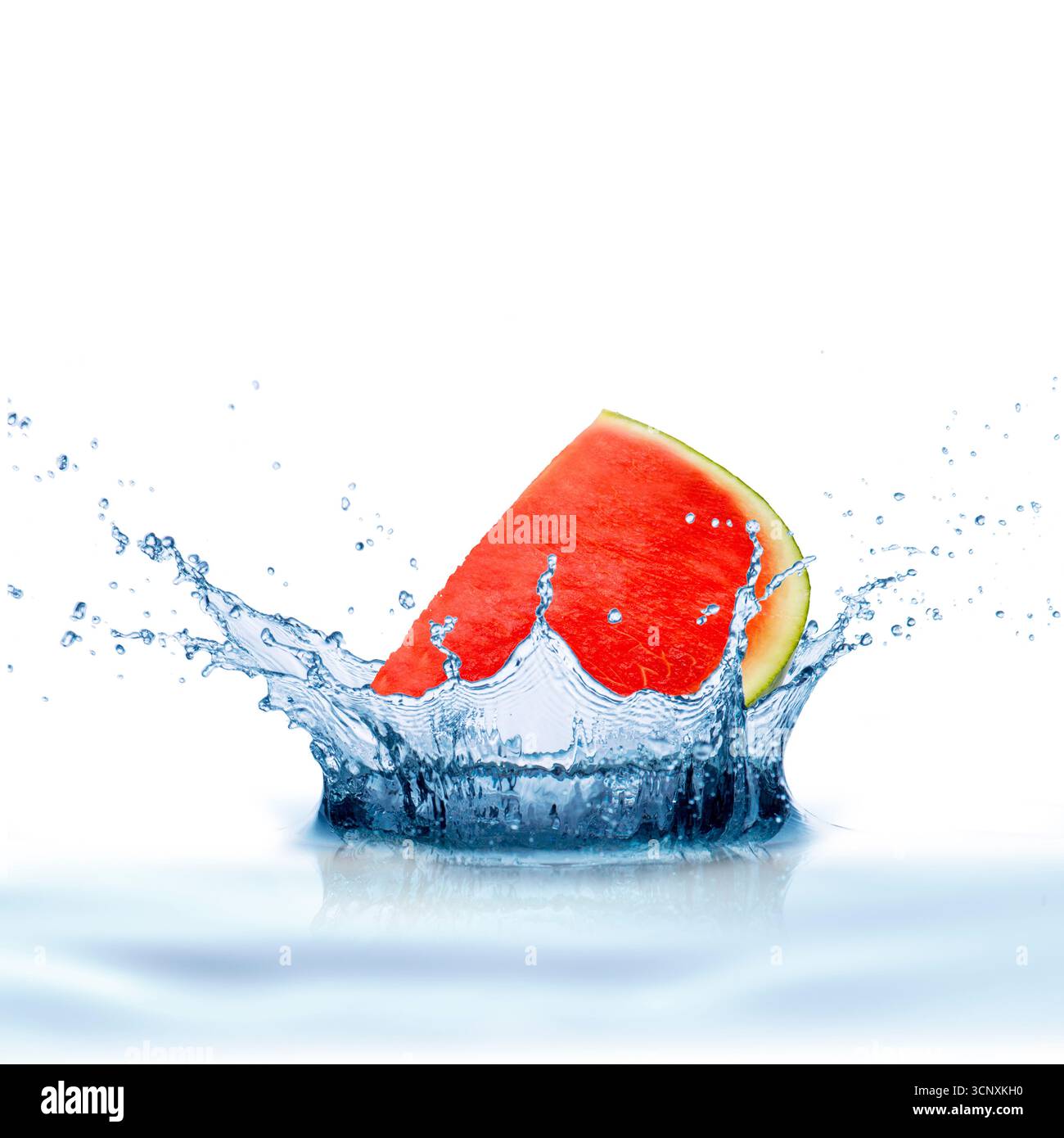 Watermelon with Water Splash on White Background Stock Photo