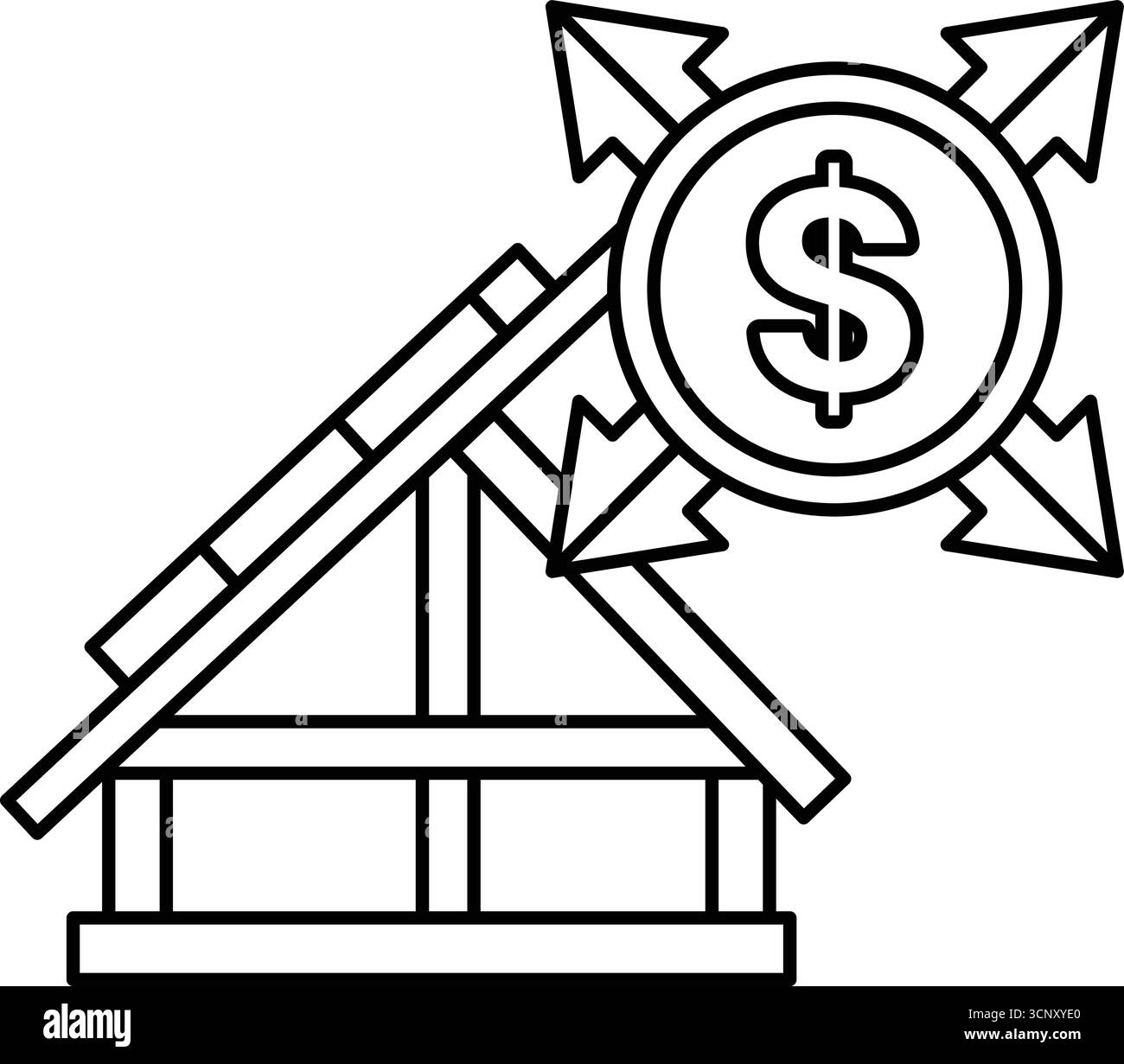 A dollar sign is above a house. The dollar sign is upside down and has ...