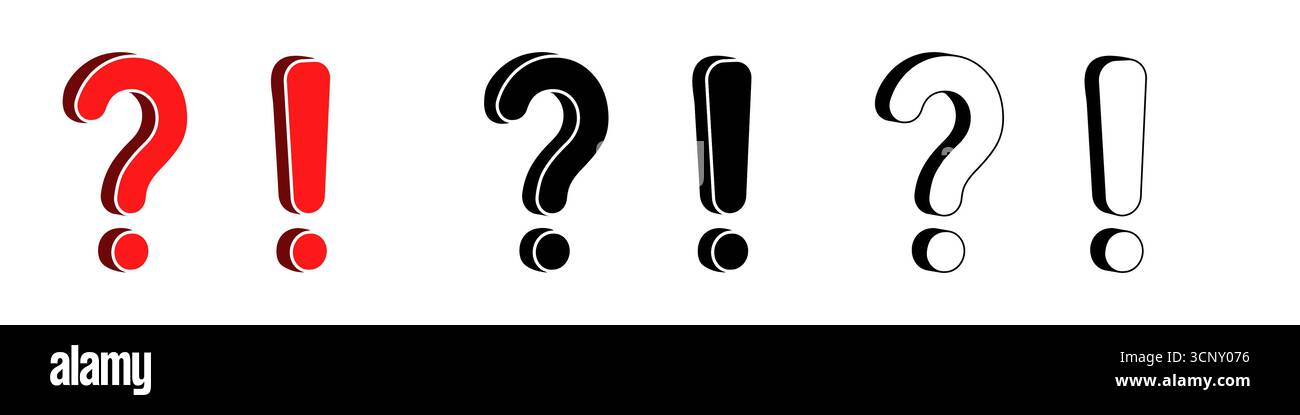 Bold red and black question and exclamation marks in 3d design Stock Vector