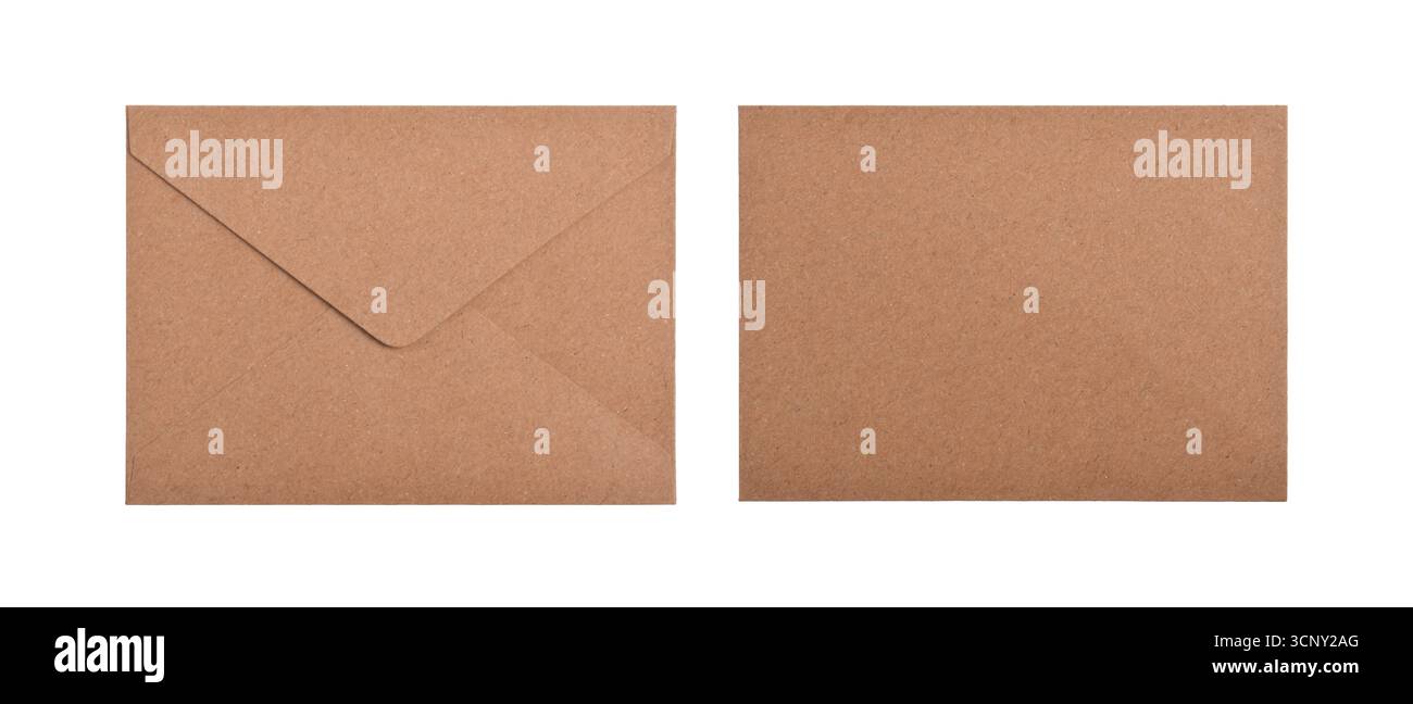 Brown envelope front and back isolated on white background Stock Photo