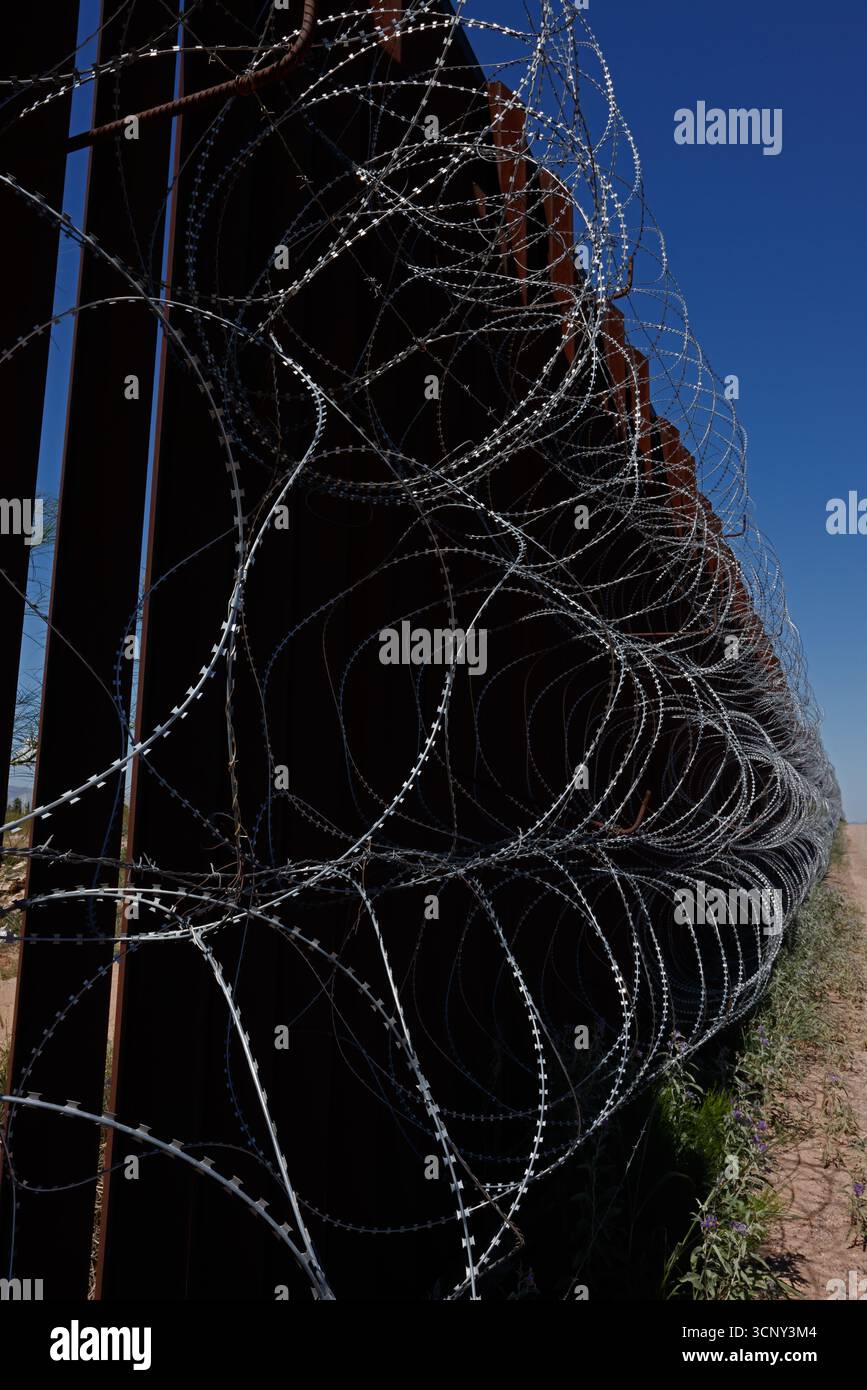 US-Mexico border wall, Douglas, Arizona, Obama era section, area of many llegal crossings Stock Photo