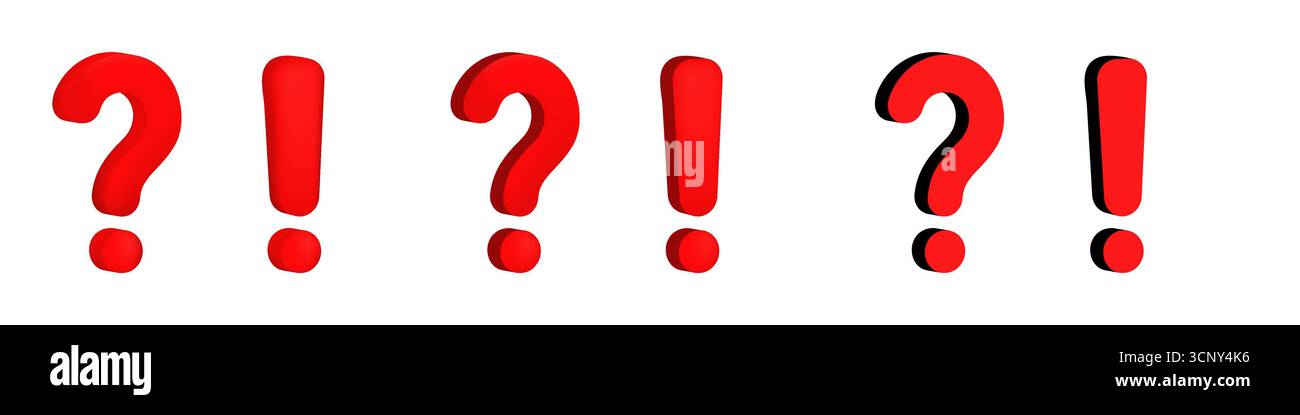 Bold red 3d question and exclamation marks for emphasis and inquiry concepts Stock Vector