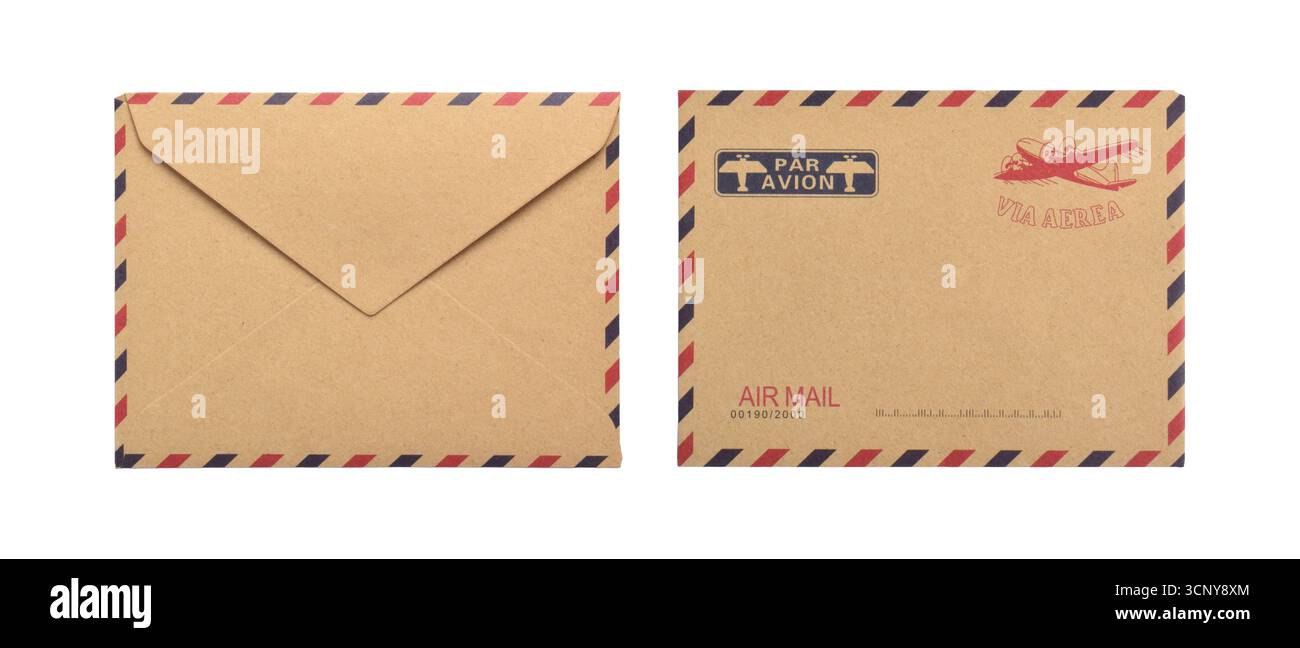 Brown envelope front and back isolated on white background Stock Photo