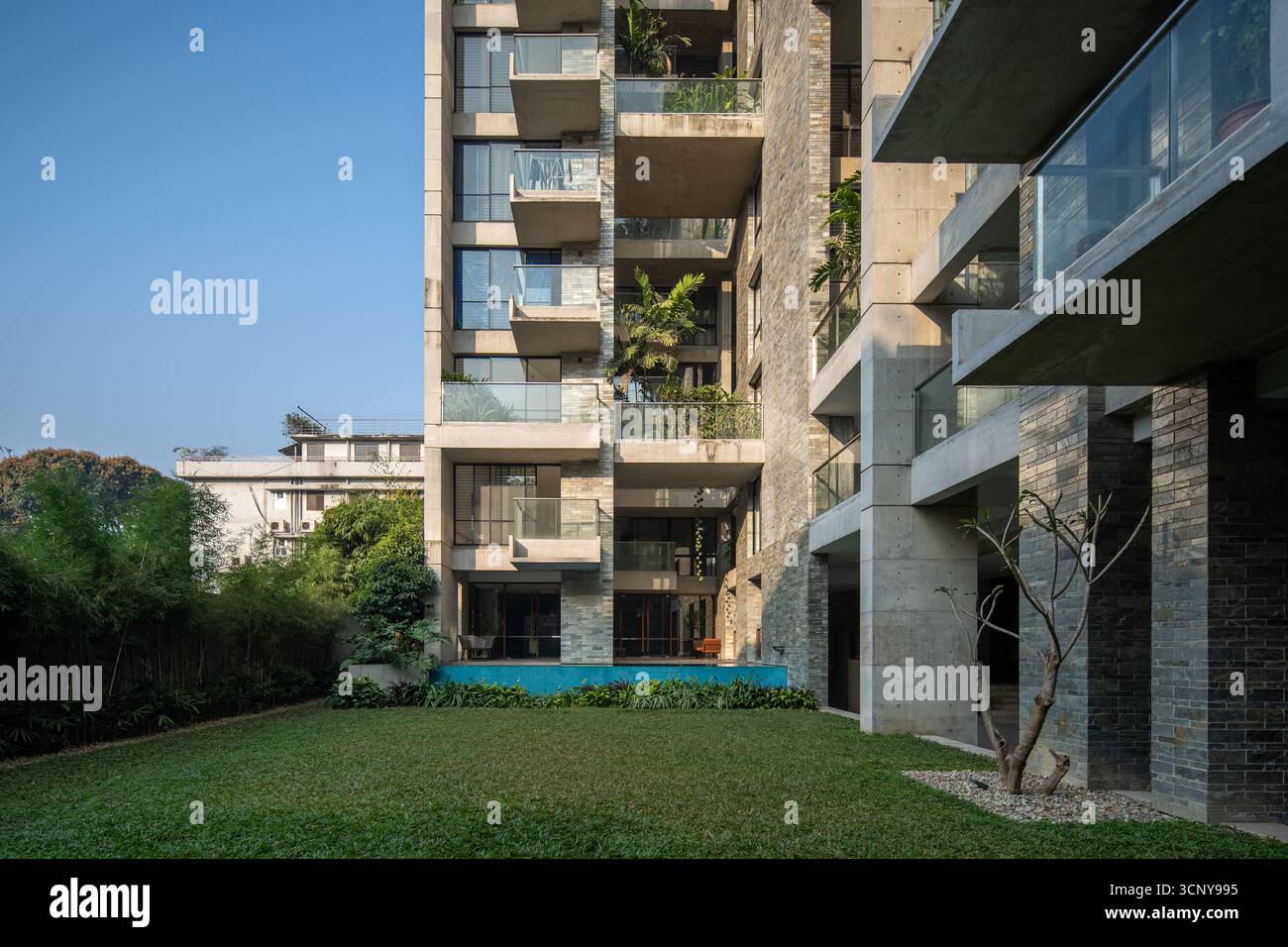 Beautiful view of Textured Apartment Building With Exotic View