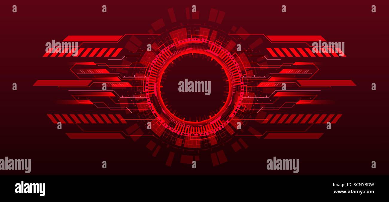 Futuristic circular frame with tech elements in red Stock Vector