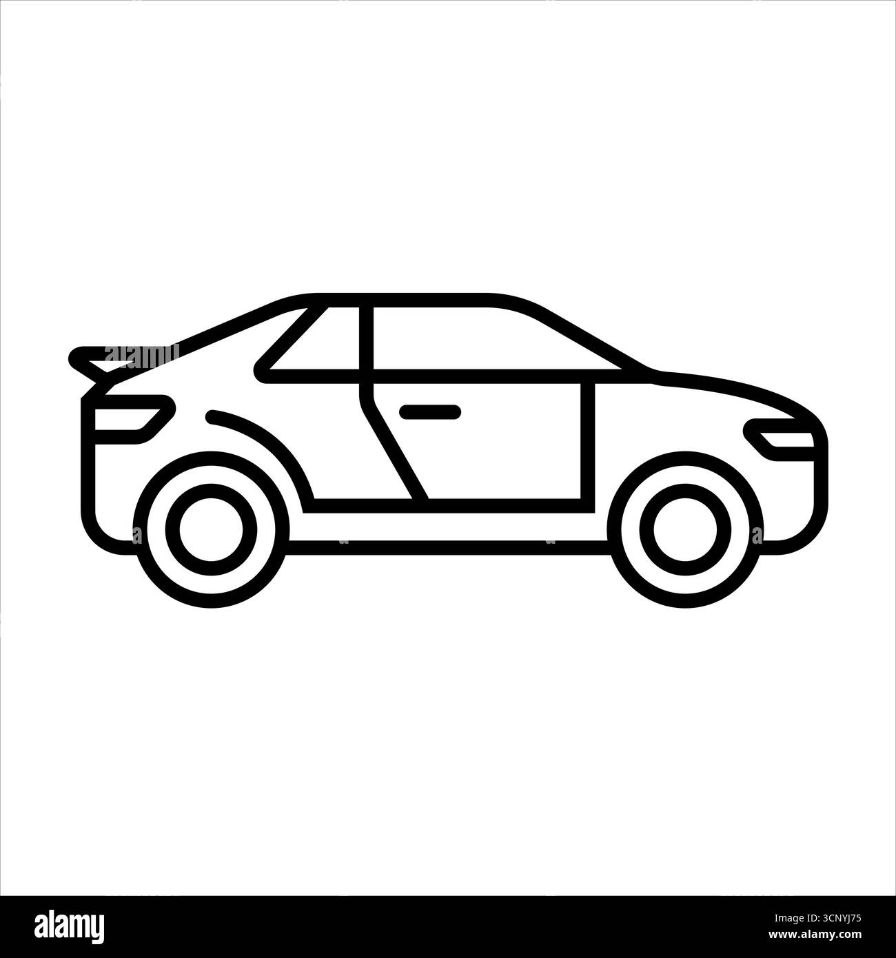 Car Icon. A simple, black outline icon of a modern car with a sleek ...