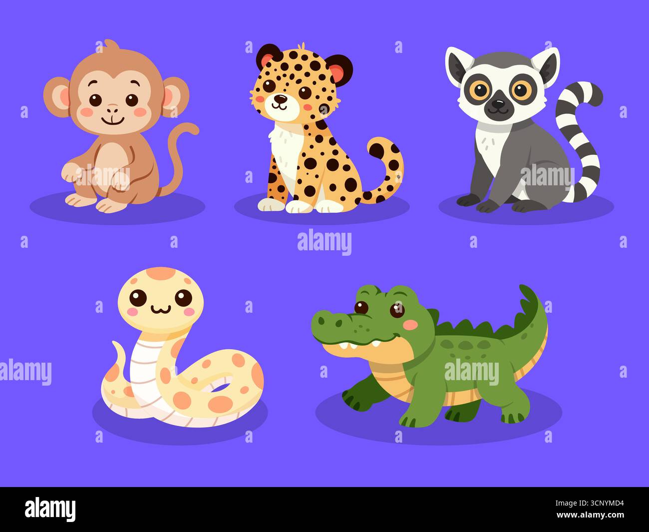Cute jungle animals vector cartoon set Stock Vector Image & Art - Alamy