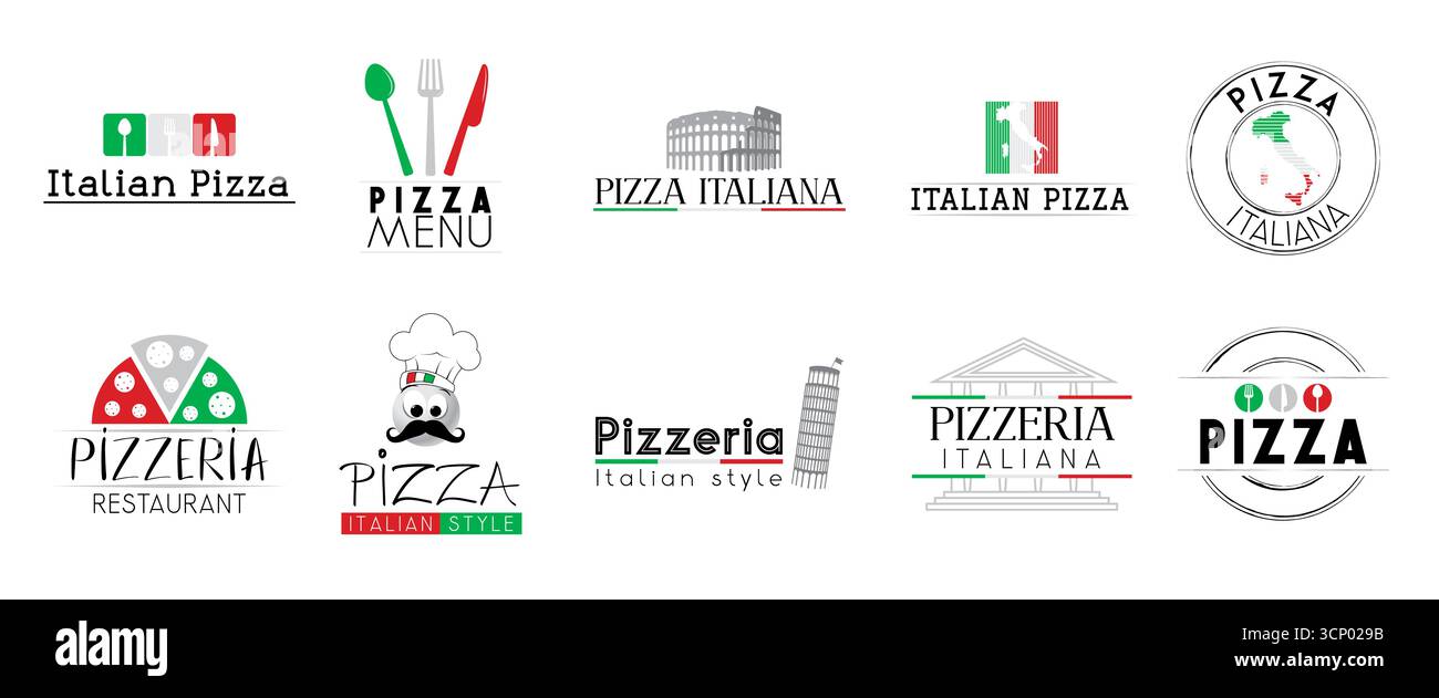 Italian pizza logotypes - vector illustration Stock Vector