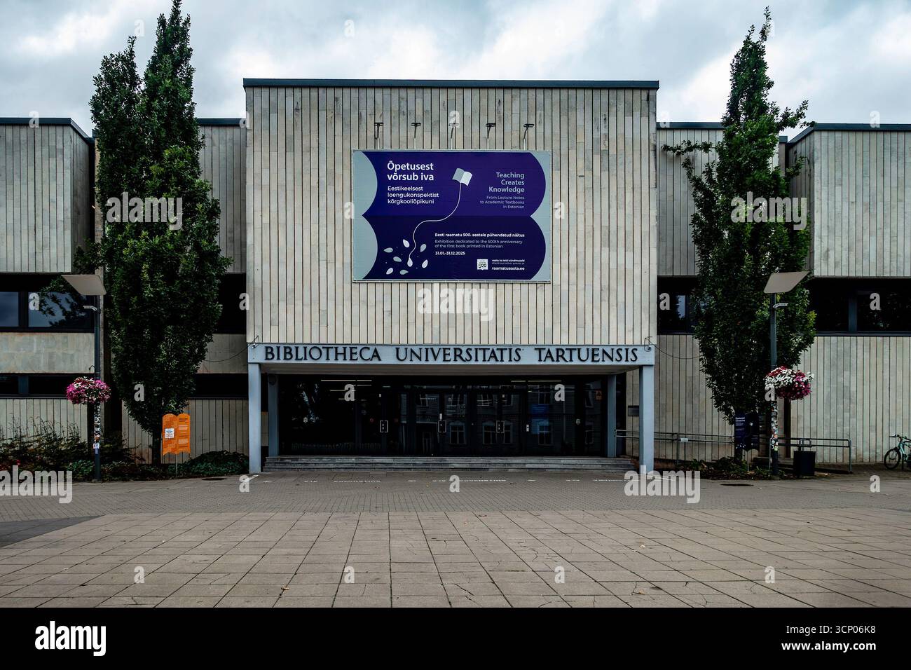 University of Tartu Library, Estonia, modernist facade with Latin inscription Bibliotheca Universitatis Tartuensis, major academic research center. Stock Photo