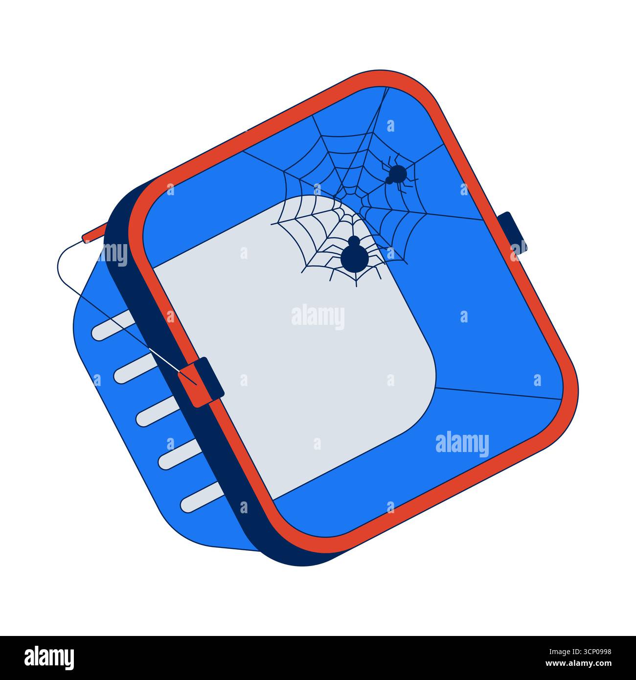 Abandoned empty shopping basket with spider web 2D cartoon object Stock Vector