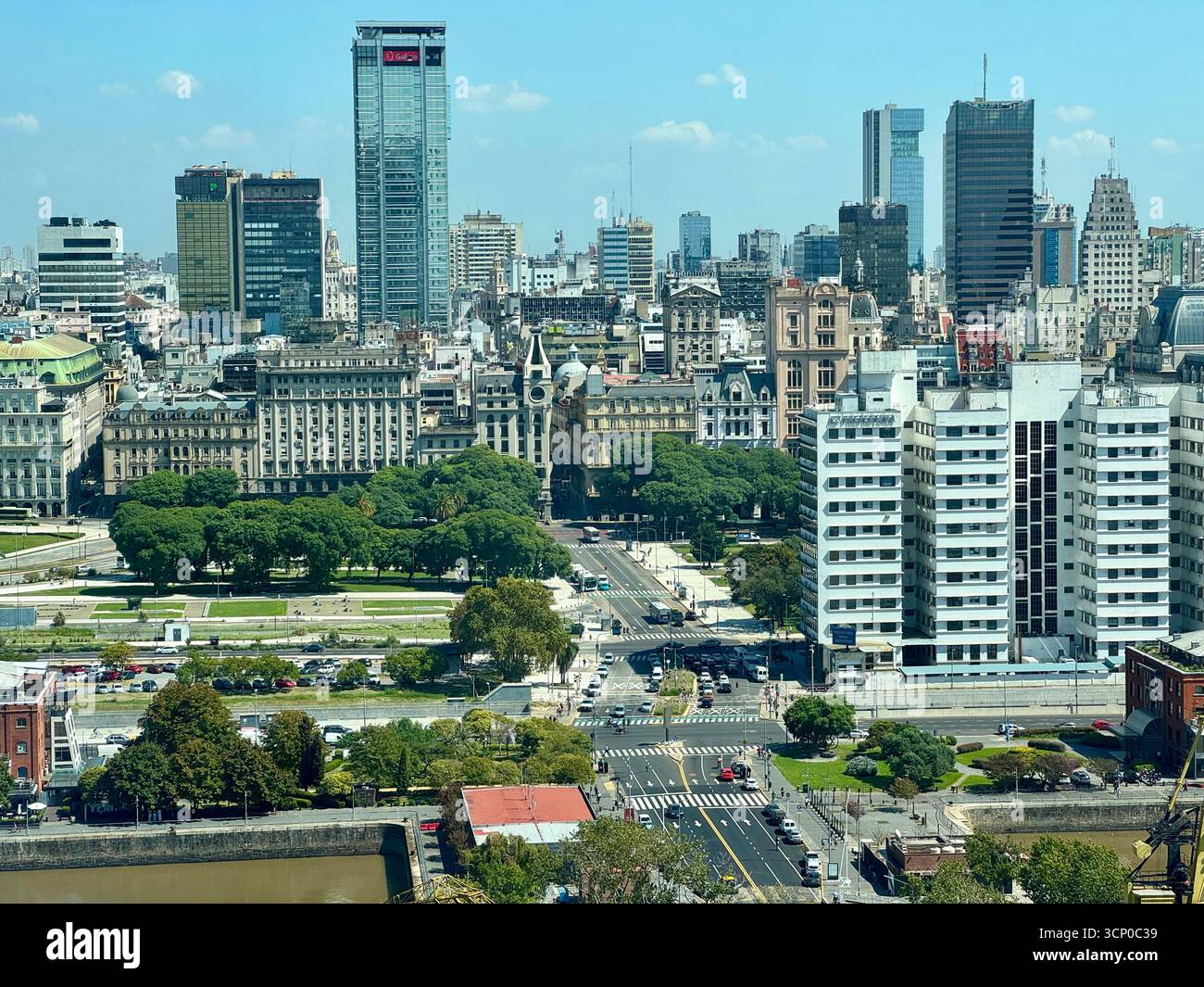 Aerial view of downtown Buenos Aires city with skyscrapers and historic buildings - Smartphone Captured Stock Image