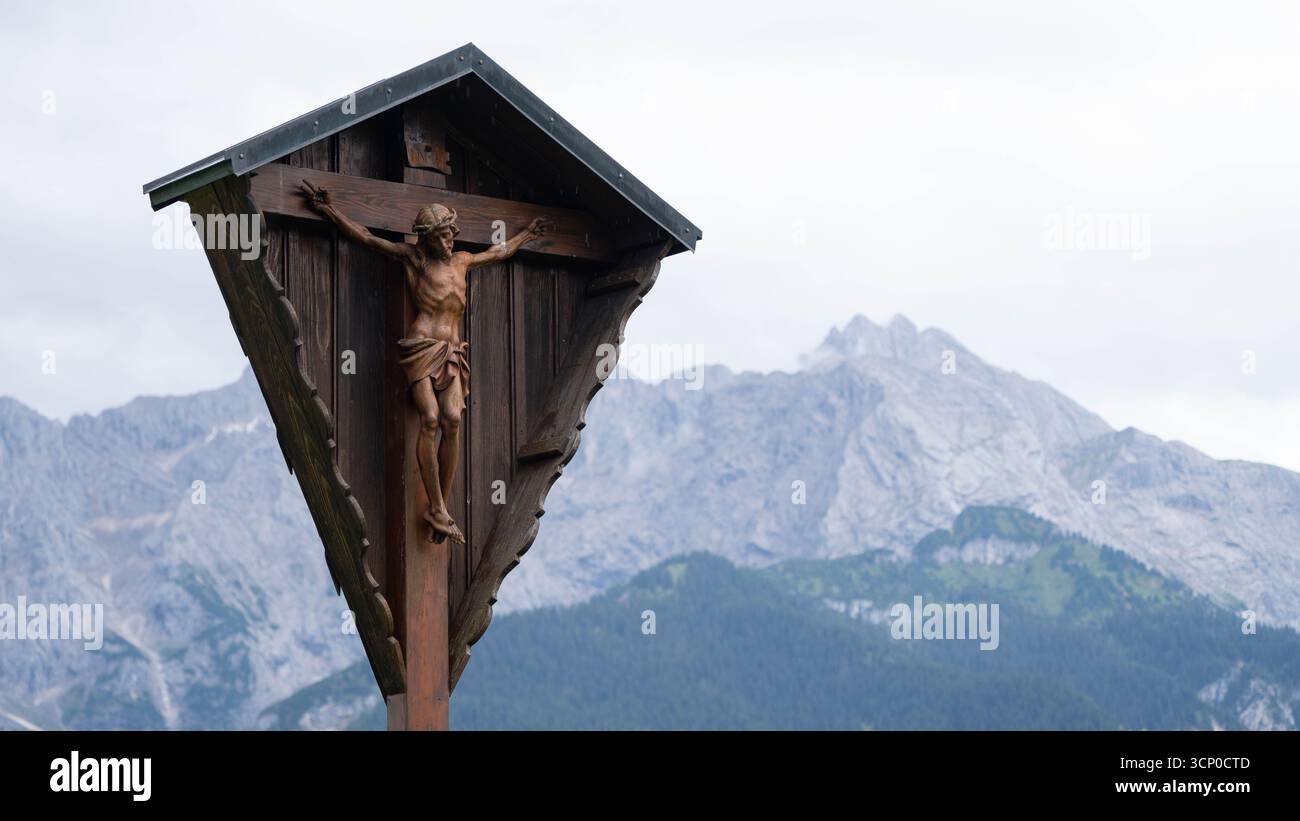Christ on the Cross - Rapture is coming - Mountains in the Background Stock Photo