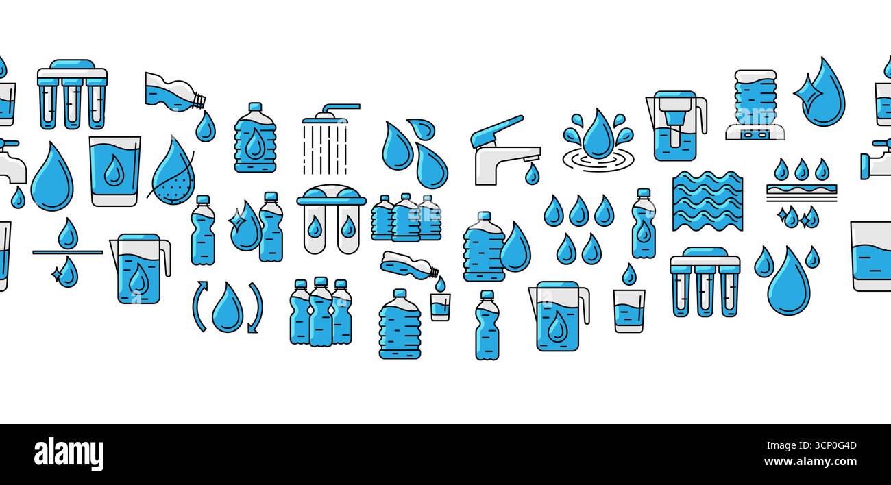 Water linear icons pattern. Aqua or liquid thin line illustration. Stock Vector