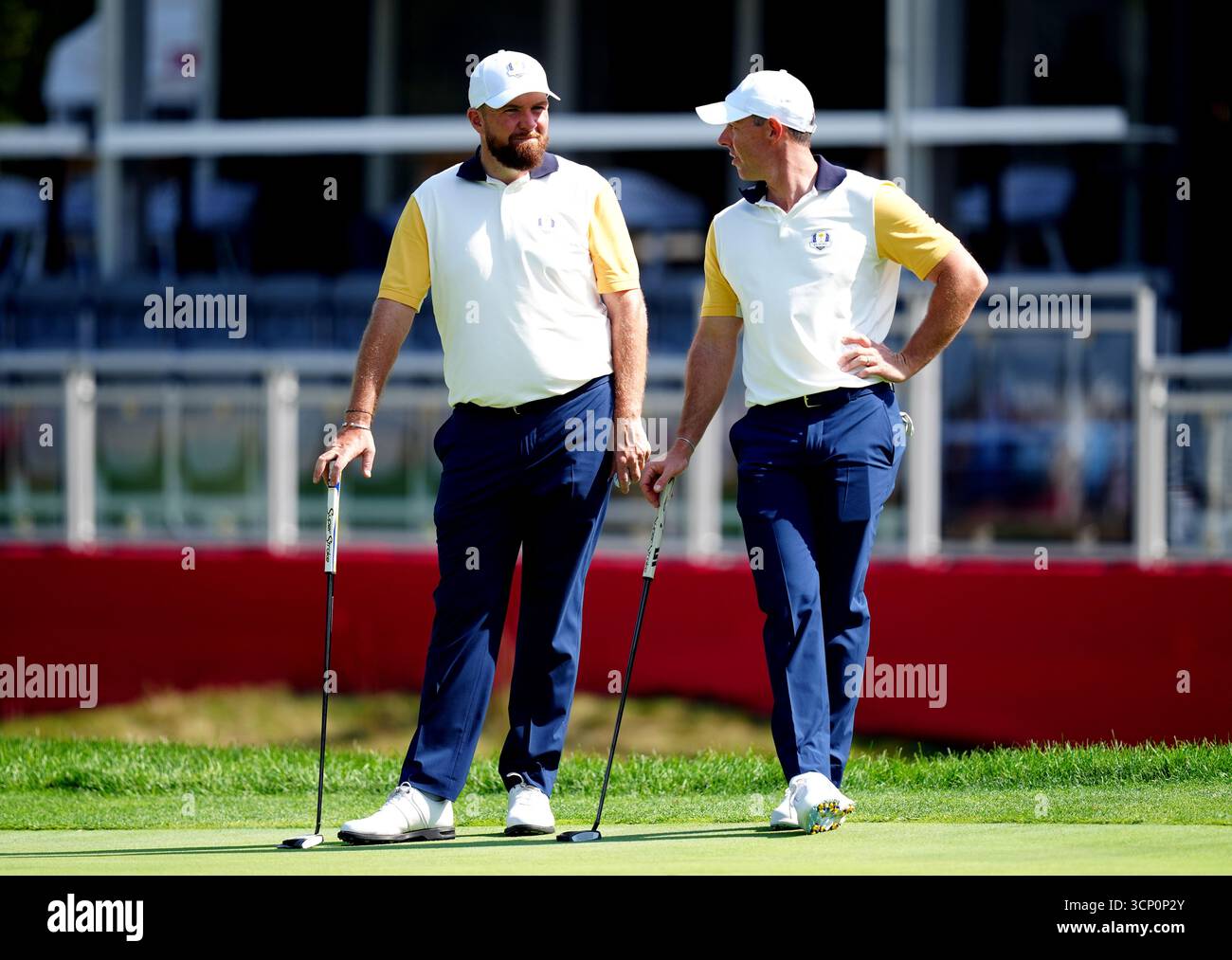 Rory McIlroy and Shane Lowry of Team Europe during a practice round at ...
