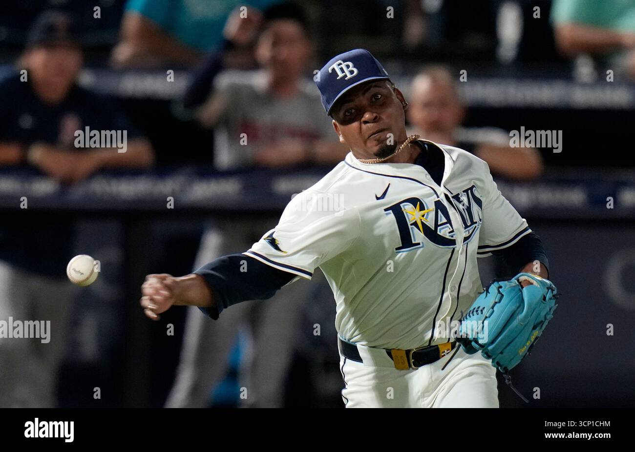Tampa Bay Rays pitcher Edwin Uceta throws out Boston Red Sox's Connor ...