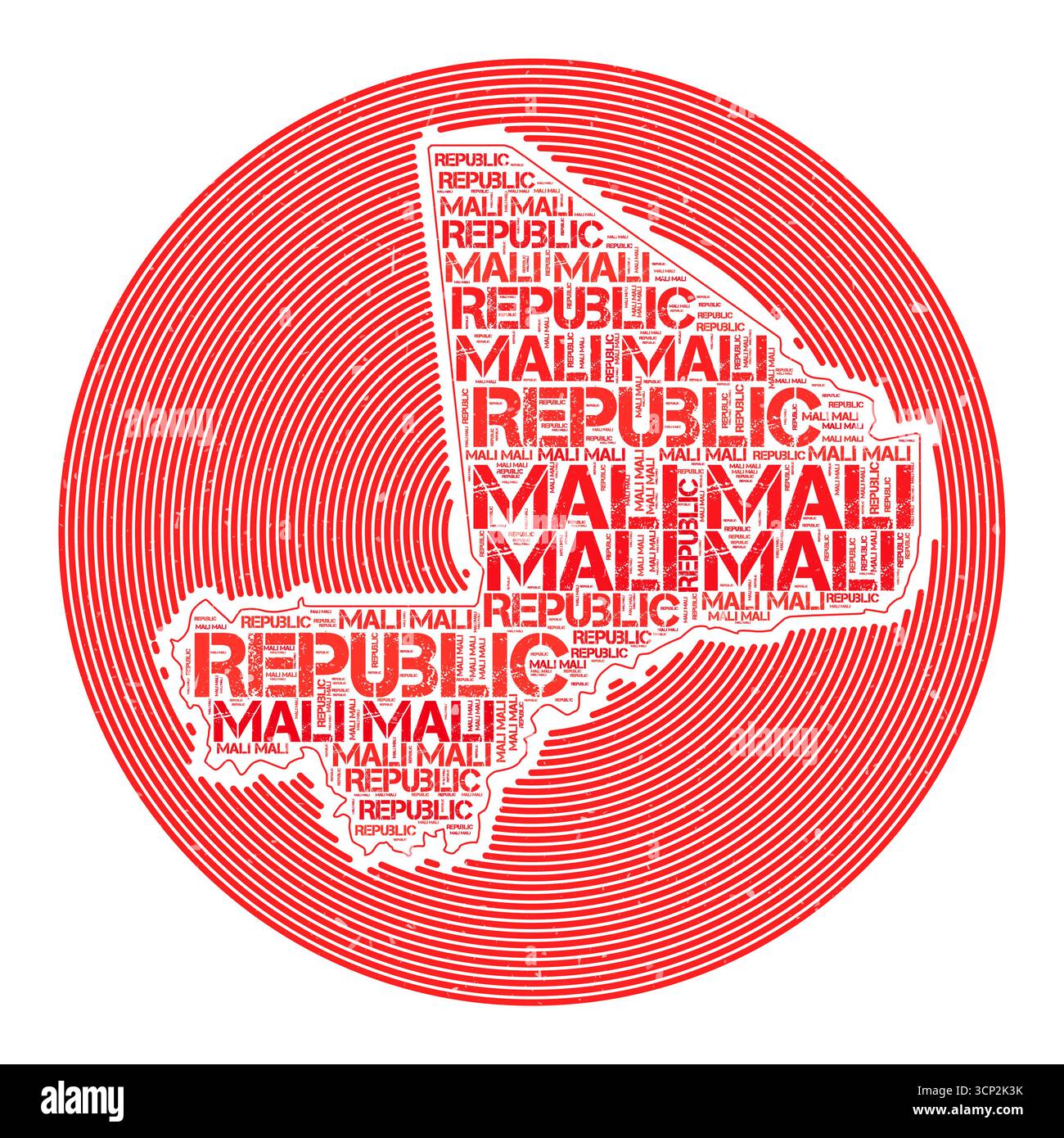 Mali Vector Image. Country round logo design. Mali poster in circular arcs and wordcloud style. Amazing vector illustration. Stock Vector