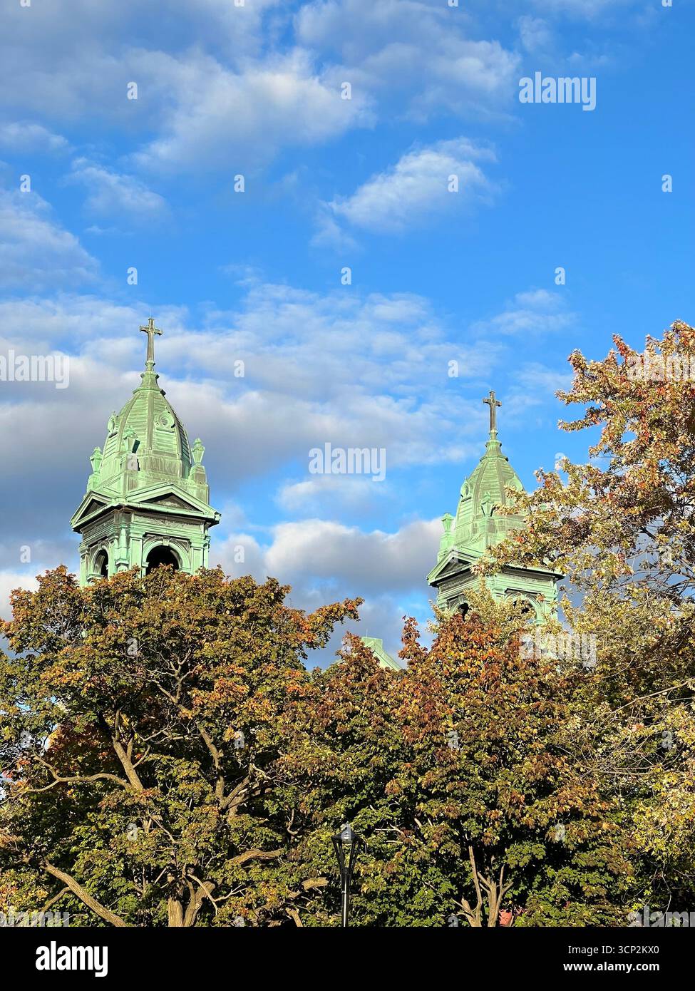 Church in autumn, Villeray, Montreal - Smartphone Captured Stock Image