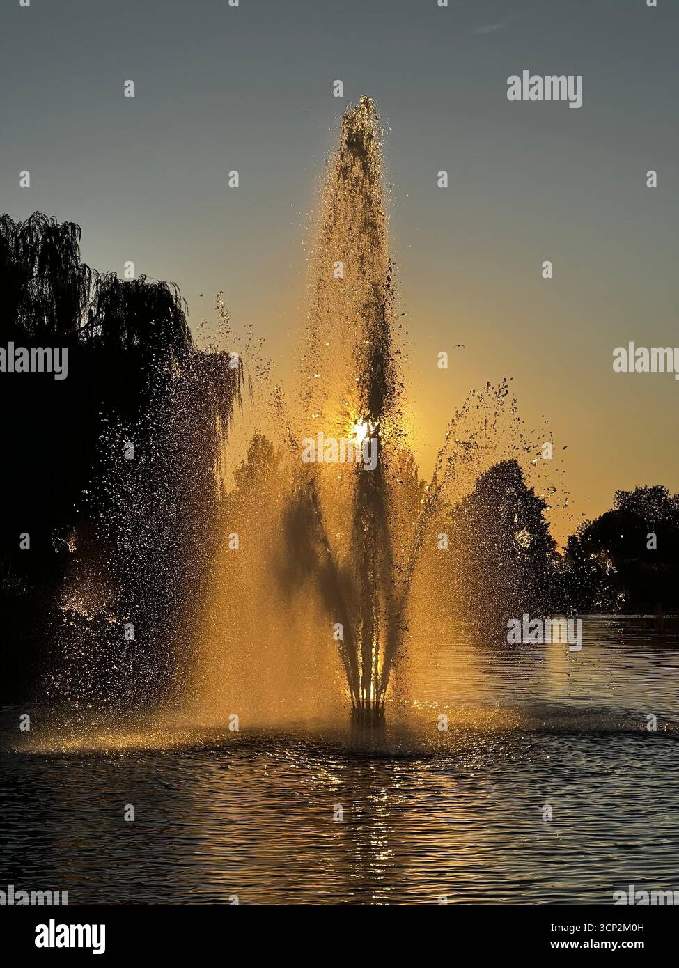 Fountain at sunset, Jarry park, Montreal - Smartphone Captured Stock Image