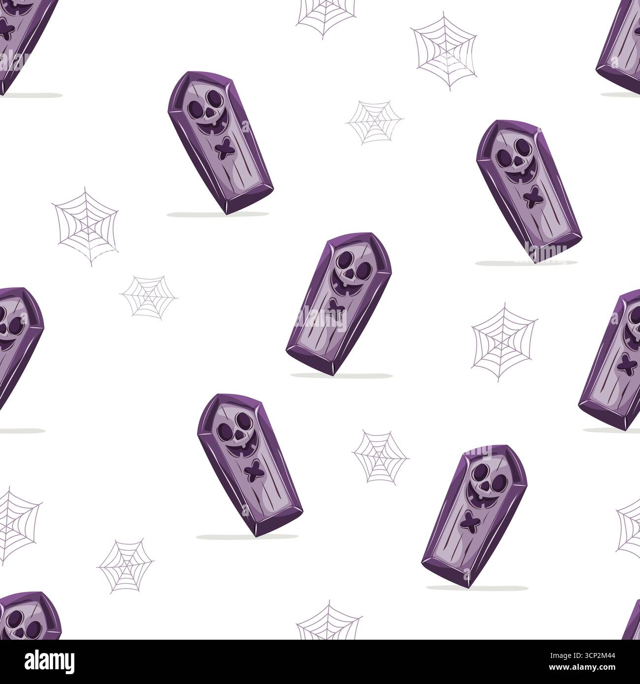 Seamless Halloween pattern with coffins and cobwebs Stock Vector