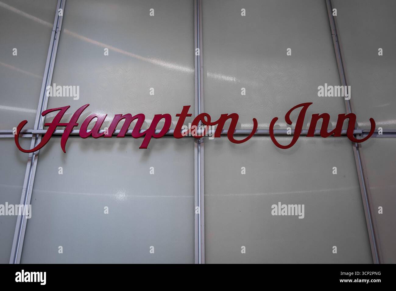 Sign at the entrance to the Hampton Inn Hotel in Midtown Manhattan ...