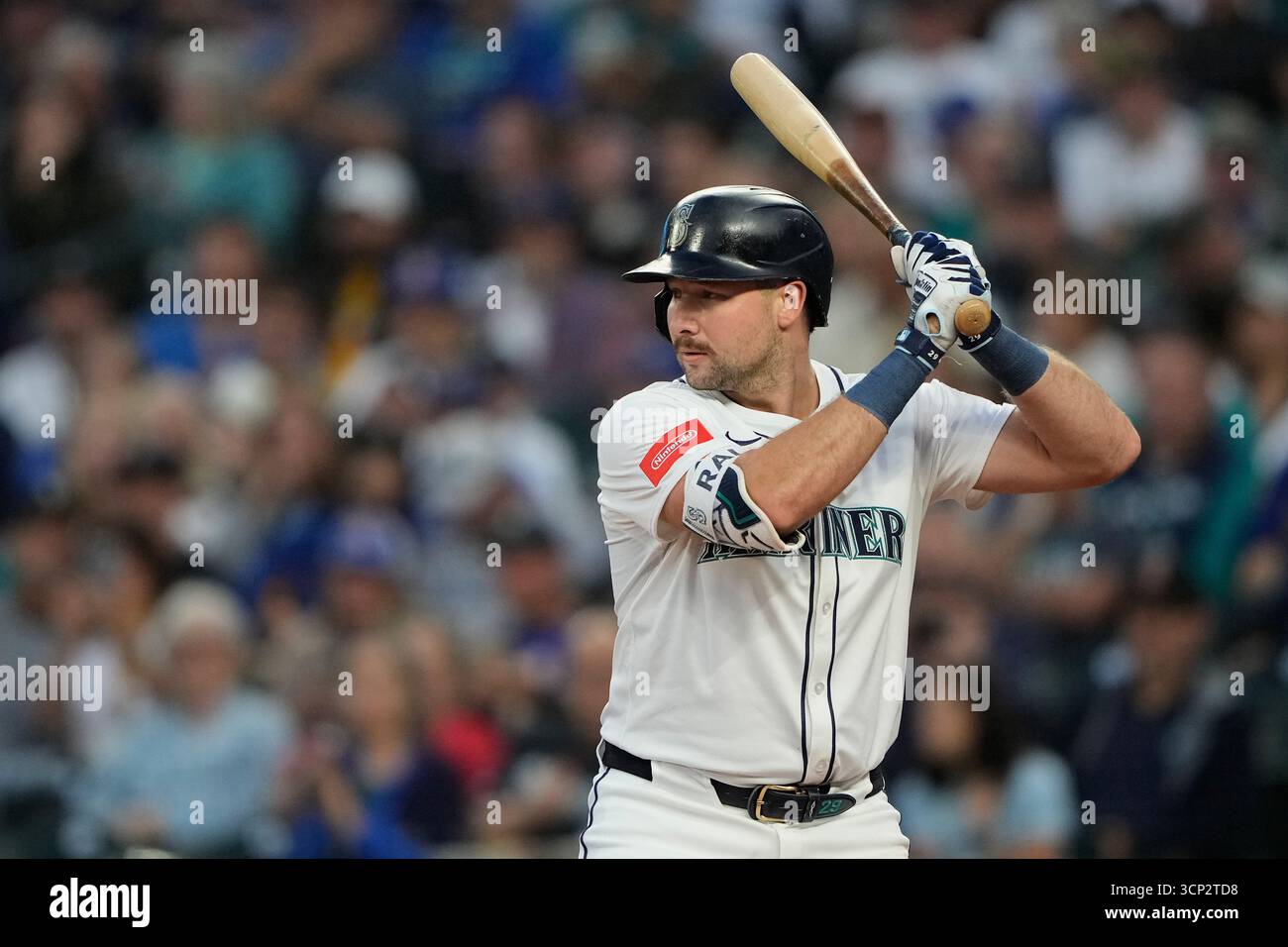 Seattle Mariners' Cal Raleigh stands at bat during the first inning of ...