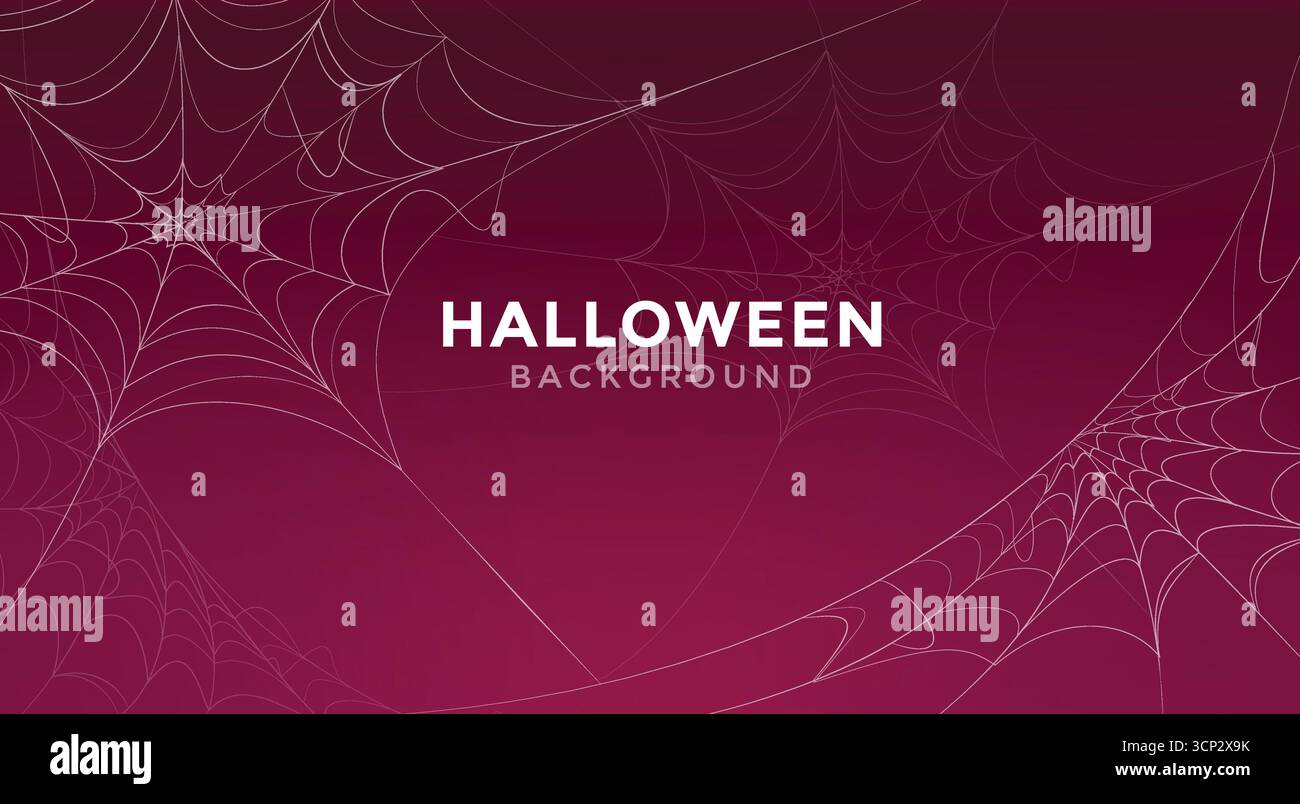 Halloween Background, Magenta Spider Webs, Vector Illustration, Trick or Treat, Spooky Holiday Stock Vector