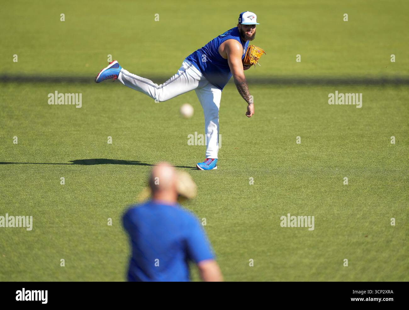 Toronto Blue Jays Pitcher Alek Manoah Top Stretches Out His Arm During Spring Training In Toronto Blue Jays Pitcher Alek Manoah Top Stretches Out His Arm During Spring Training In Dunedin Fla On Monday Feb 17 2025 The Canadian Pressnathan Denette 3CP2XRA