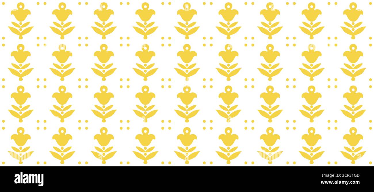 Scandi Folk Yellow Floral Seamless Pattern Stock Vector