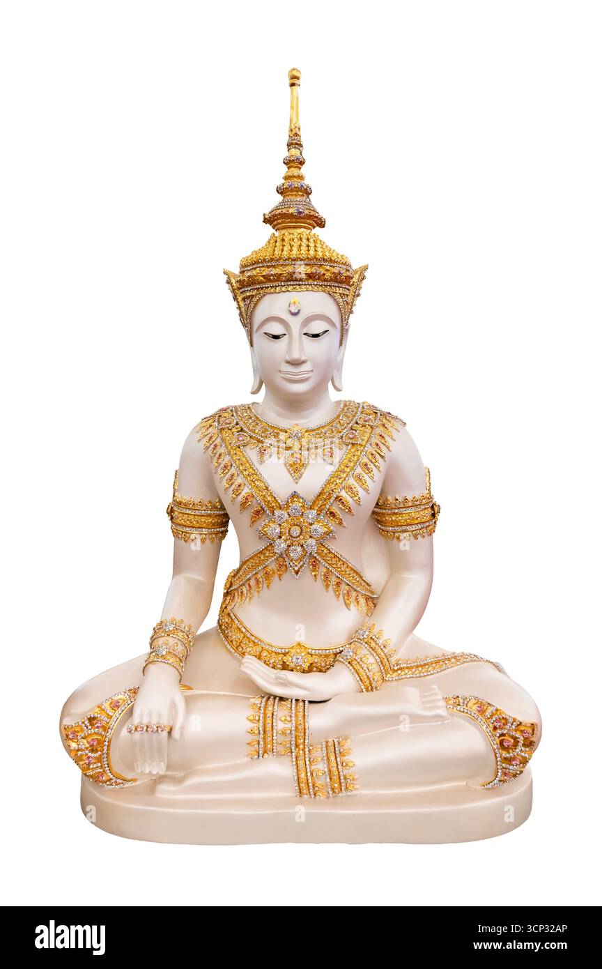 Somdej Ong Phra Pathom Golden Buddha statue meditating isolated on white background Stock Photo