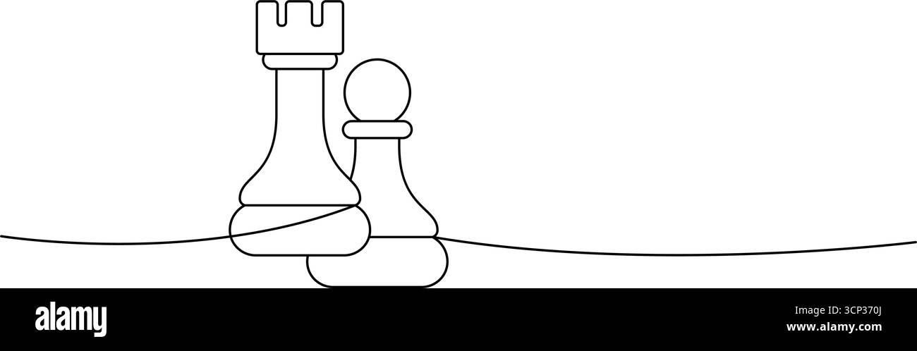 Simple linear drawing of rook and pawn chess pieces in clean minimal ...