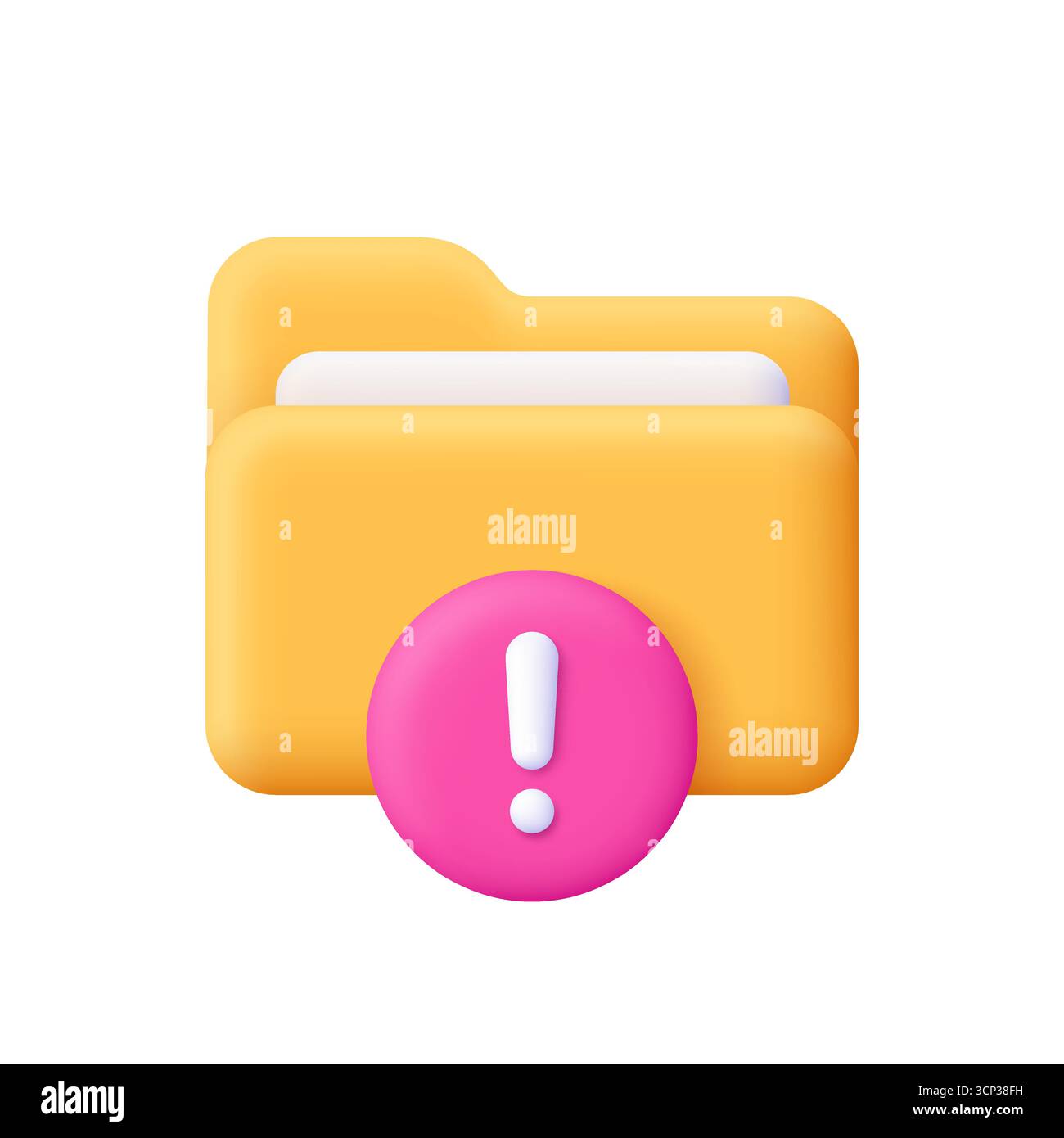 Yellow folder with document file and exclamation mark. File management ...