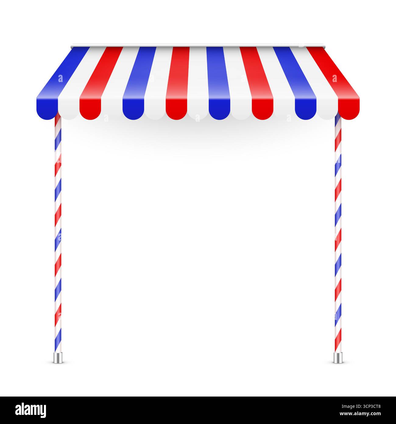 Shop sunshade. Realistic striped cafe awning. Outdoor market tent. Roof ...