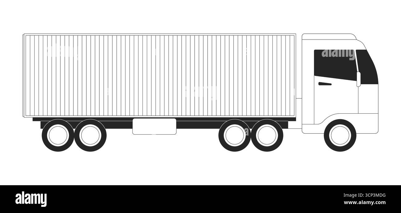 Cargo truck side view 2D line object Stock Vector
