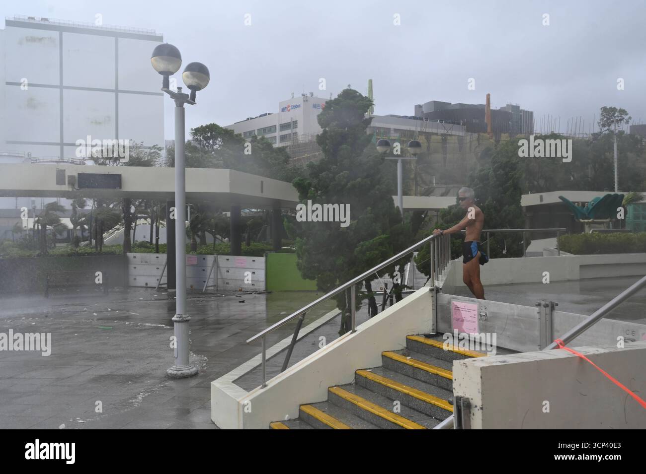 Signals Ragasa Hong Kong During Typhoon Ragasa A man watching the strong winds at Heng ...
