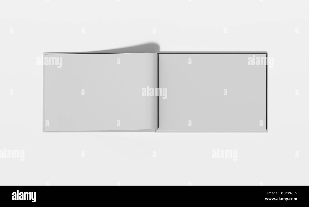 Blank open book mockup isolated on white background minimal design. 3D rendering Stock Photo