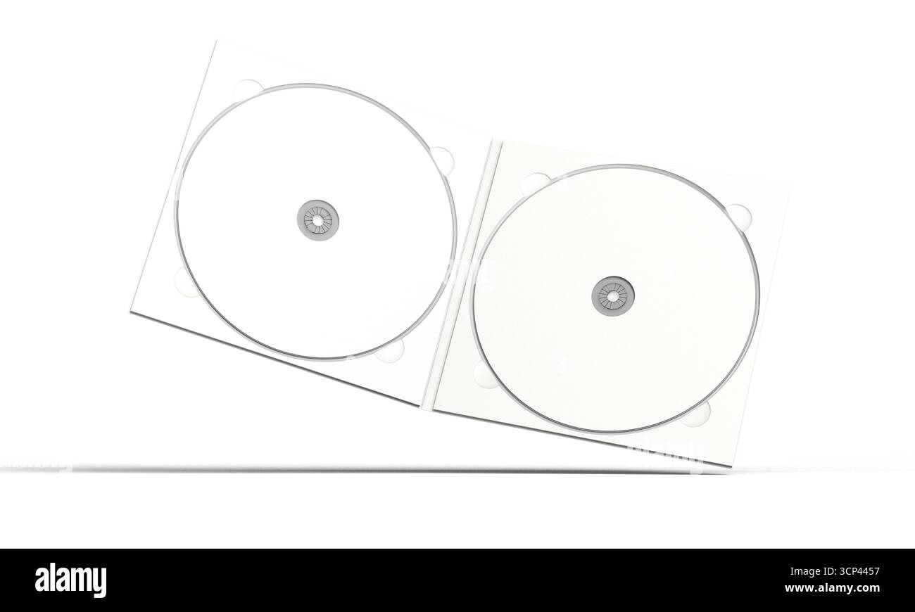 Open blank double CD case mockup isolated on background. 3D Rendering Stock Photo