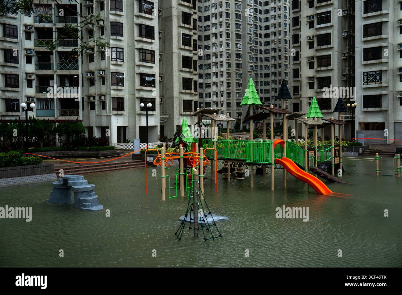Signals Ragasa Hong Kong During Typhoon Ragasa A flooded playground at Heng Fa Chuen ...