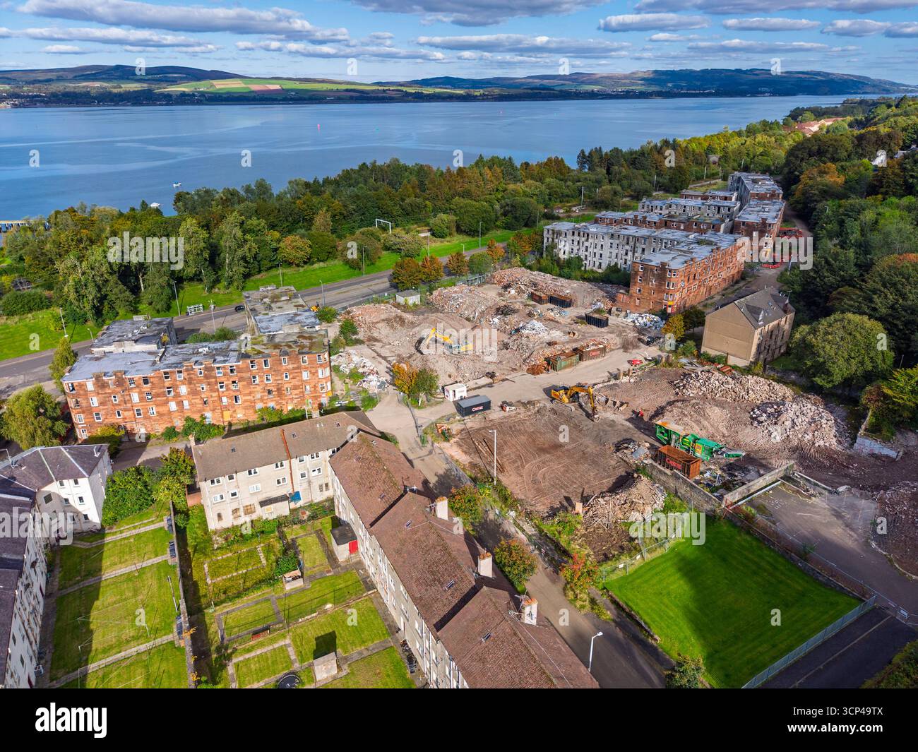 Aerial View Of Demolition Works Of Derelict Apartment Blocks And aerial-view-of-demolition-works-of-derelict-apartment-blocks-and