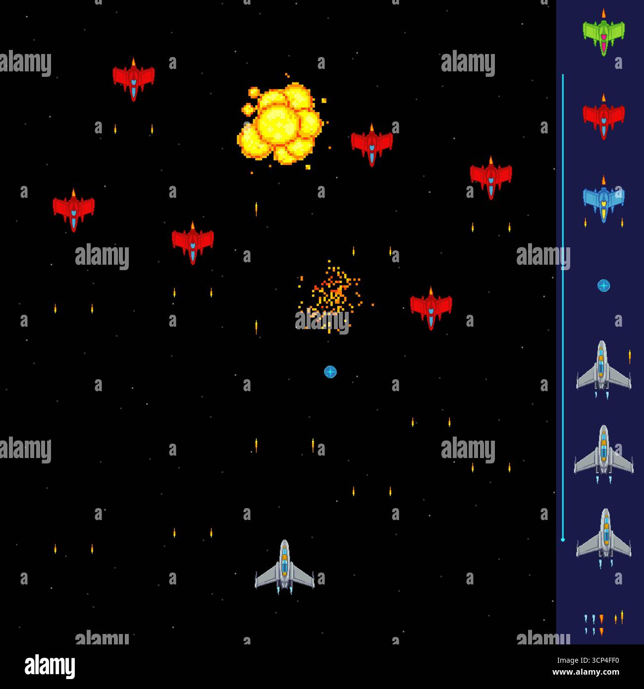 Vector pixel art set with spaceships, enemies, explosions, and ...