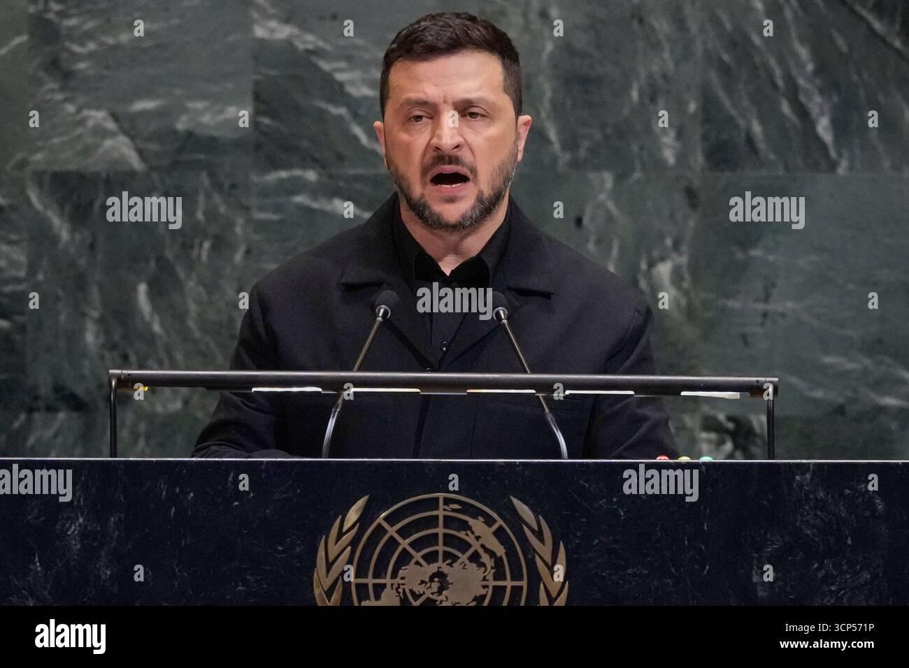 Ukraine President Volodymyr Zelenskyy addresses the 80th session of the ...
