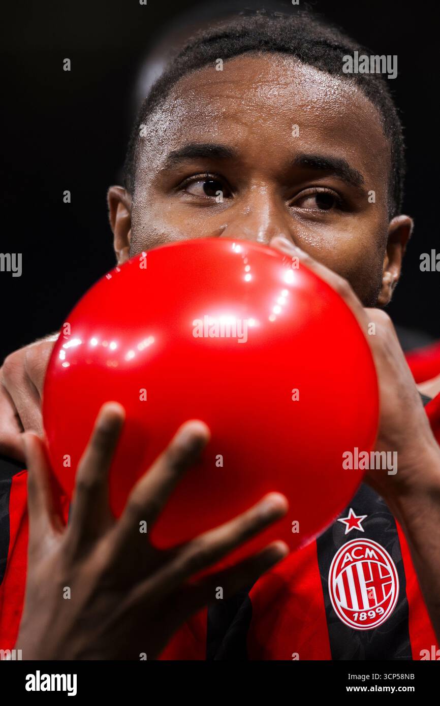 Christopher Nkunku of AC Milan celebrates after scoring a goal during ...