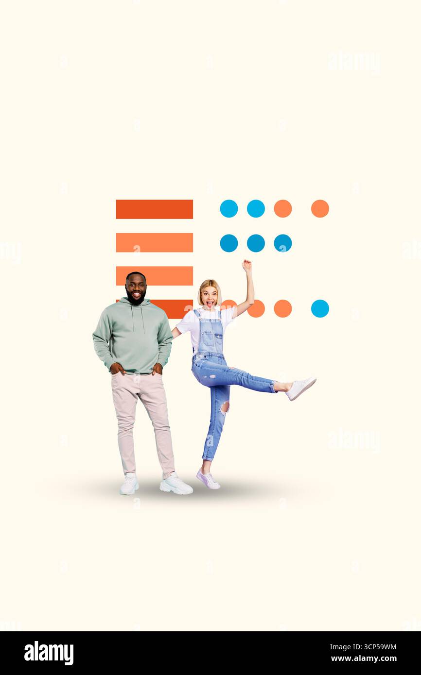 Sketch template design 3D photo collage composite of ethnical diversity african american race couple walk smile happy positive copyspace Stock Photo