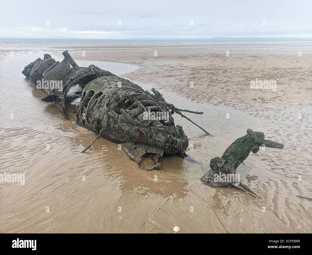Wrecked WWII X-Class “Midget” submarines rust in Aberlady Bay near Edinburgh. X-Class was built as a new approach for taking down German warships. - Smartphone Captured Stock Image