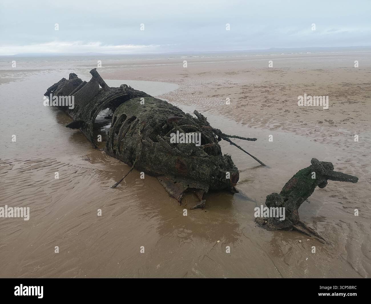 Wrecked WWII X-Class “Midget” submarines rust in Aberlady Bay near Edinburgh. X-Class was built as a new approach for taking down German warships. - Smartphone Captured Stock Image