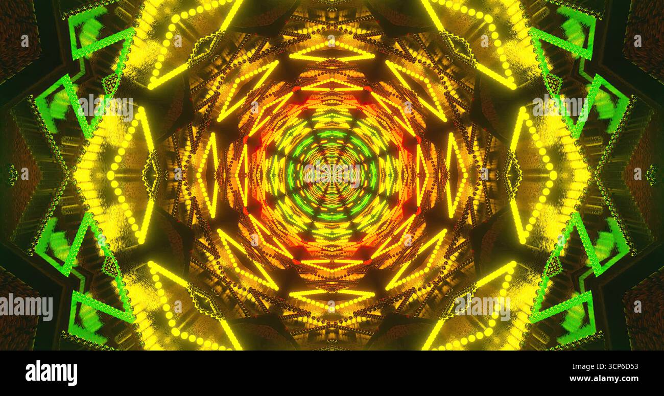 Bright colors swirl and radiate in complex patterns against a dark ...