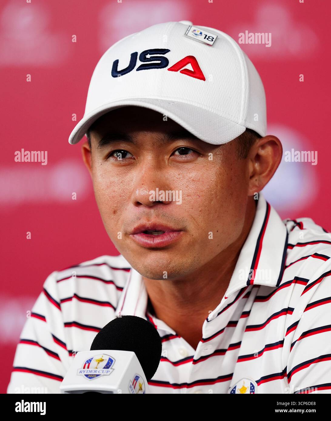 Collin Morikawa of Team United States during a press conference at the ...
